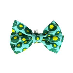 Green & Yellow Polka Dot Pet Bow Tie - 4 Inches - Adjustable Velcro Strap - Hand